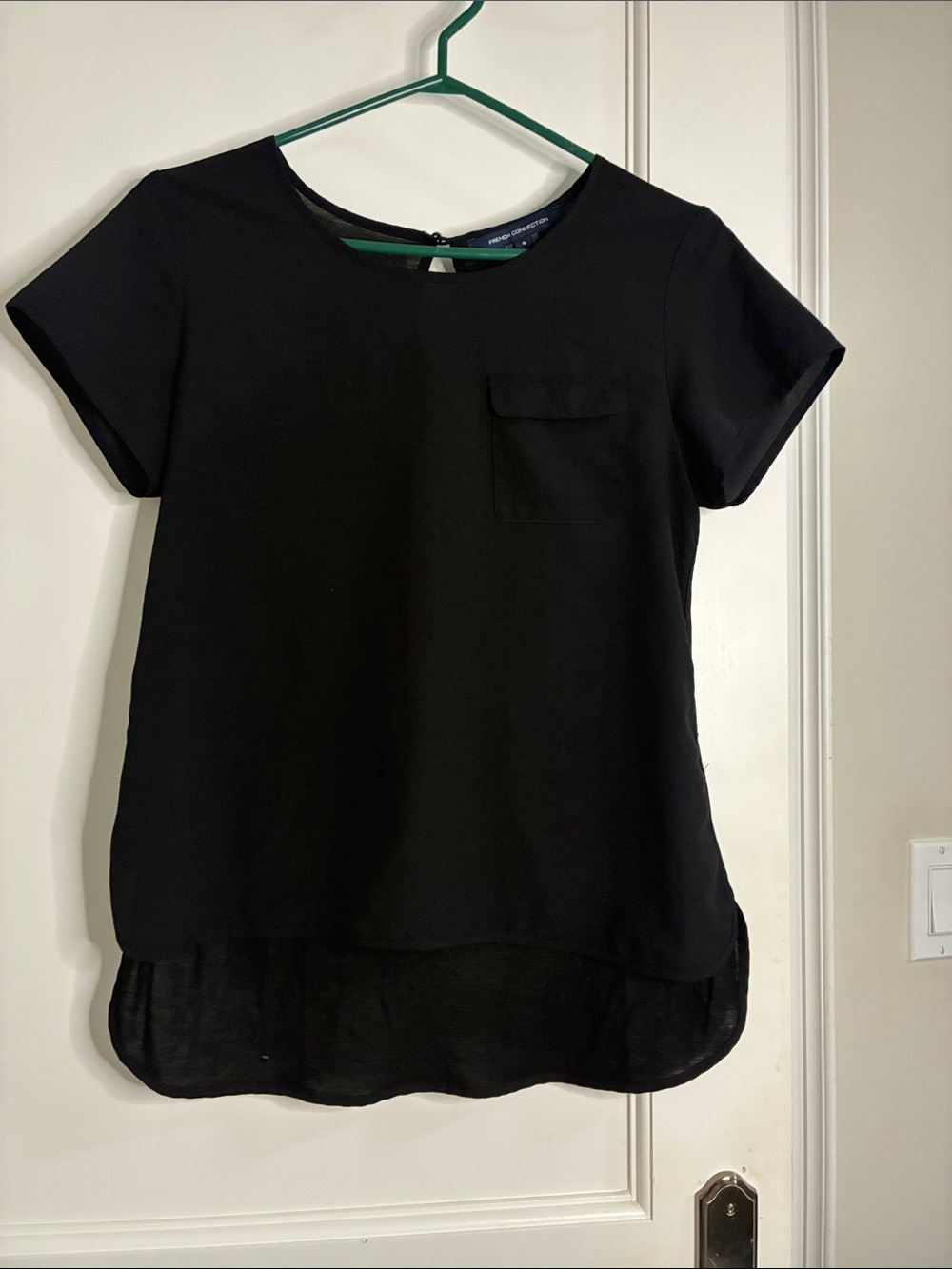 French Connection Black Short Sleeve Mixed Media Blouse Small 👵MT
